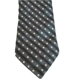 Claiborne Mens Tie 100% Silk Black Gray Silver White Polka Dot